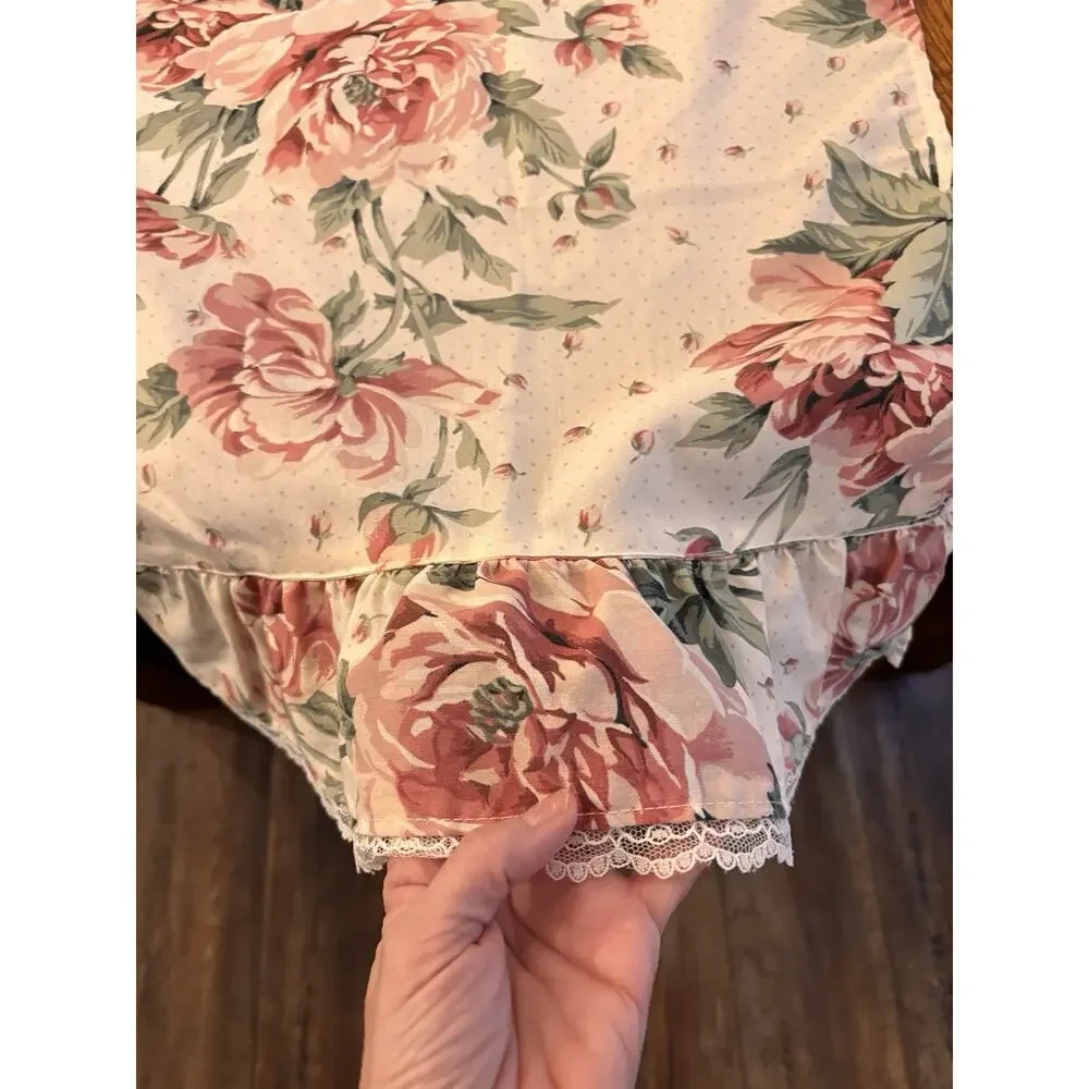 Cottagecore Table Runner Pink Green Floral Rose French Country Ruffle chic 16x57